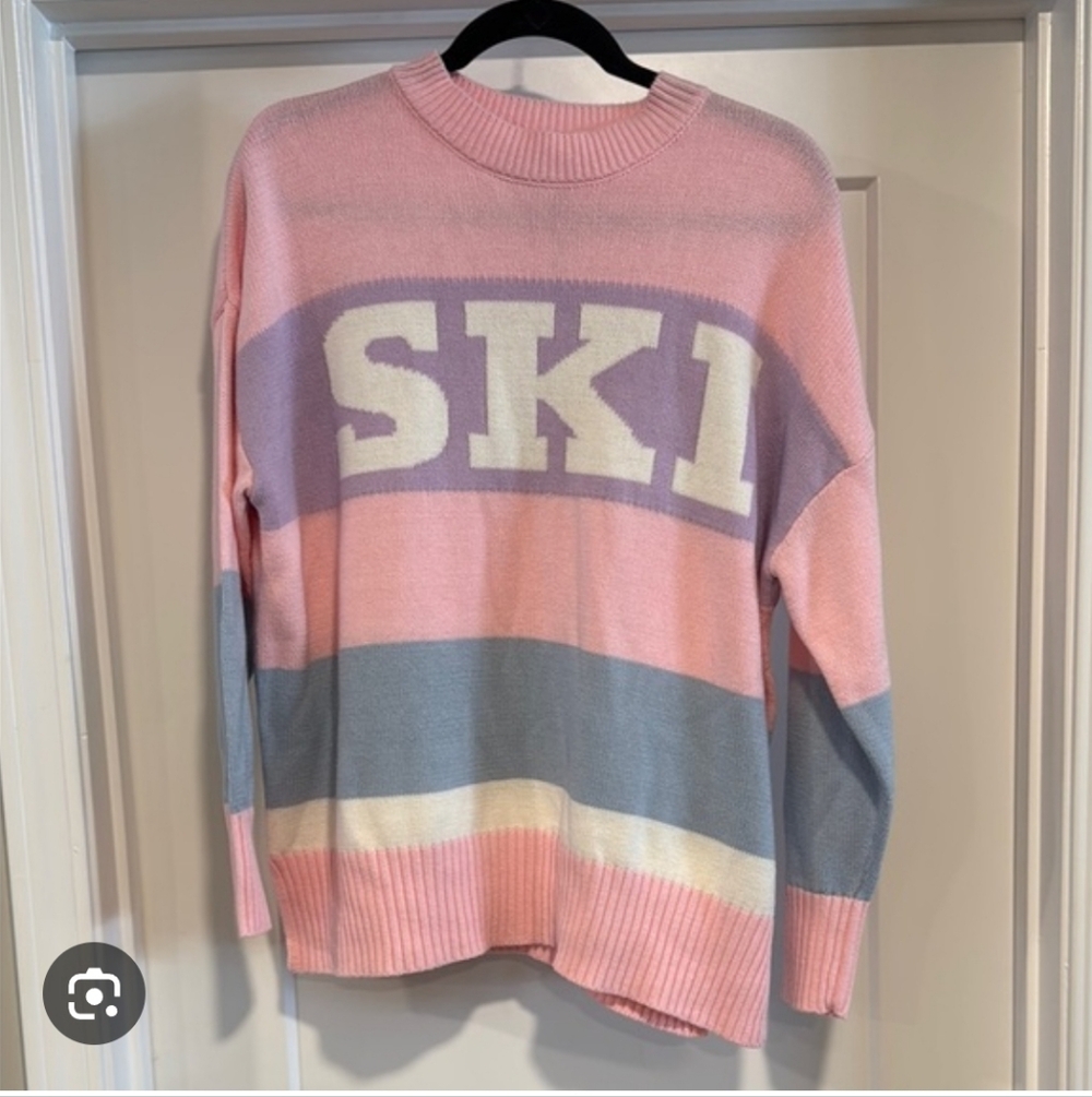 NWOT Sincerely Jules Pastel Pink and Blue SKI Sweater Size Medium Oversized